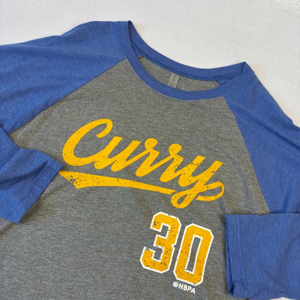 Next Level Stephen Curry 30 Raglan Shirt Mens L Gray Blue GSW‎ Warriors NBPA